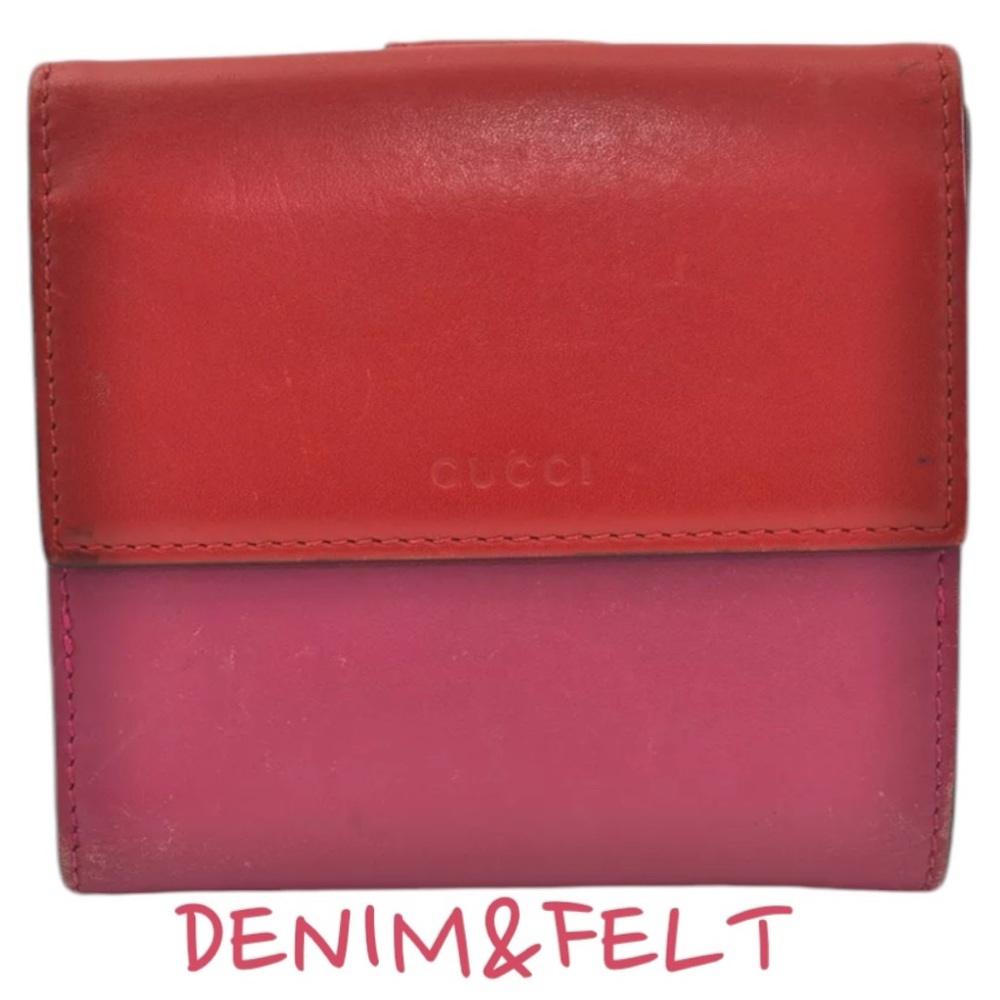GUCCI Vintage Pink & Red Leather French Flap Bifold Compact Wallet - Picture 2 of 16